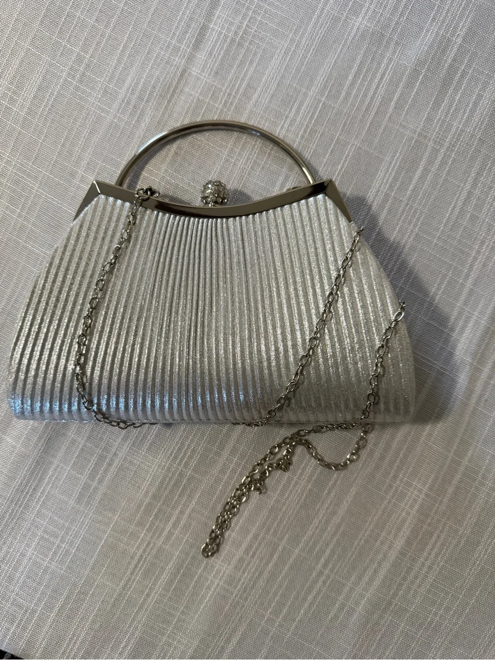 Elegant Ivory Pleated Evening Handbag with Crystal Button